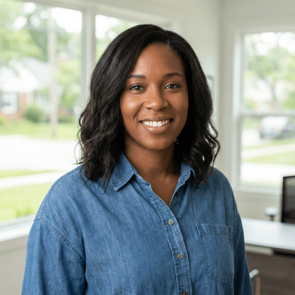 Amara Okafor, professional motel owner portrait